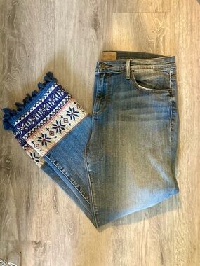 DRIFTWOOD Blue Ankle Jeans with Embroidered Tassel Cuffs